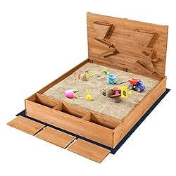 HONEY JOY Sandbox with Sand Wall, Cedar Bottomless