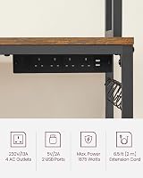 VASAGLE Kitchen Storage Rack with Power Outlet, Rustic Brown & Black view 5