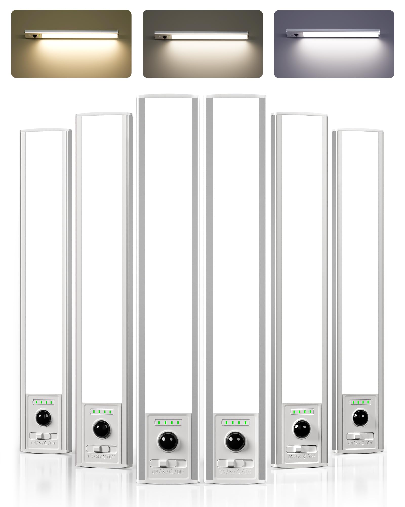 Photo 1 of EZVALO Under Cabinet Lights, 96 LED Rechargeable Motion Sensor Light Indoor, 6 Pack Wireless Closet Lights with Battery Indicator, 3 Color Temps Dimmable Under Counter Lights for Kitchen (12 inch)