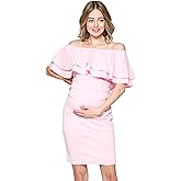 LaClef Women's Off Shoulder Maternity Dress with Double Ruffle