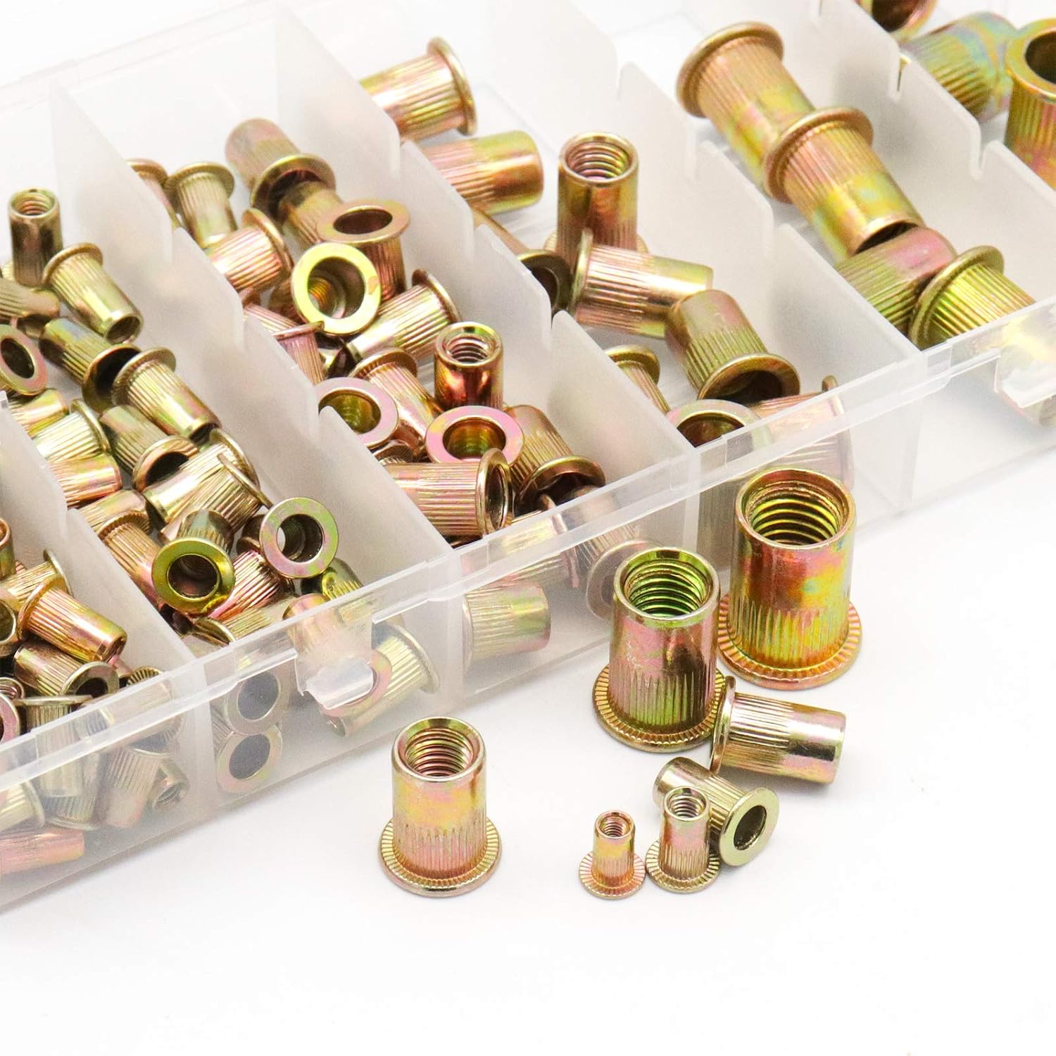 XTVTX 165pcs Zinc Mixed Plated Carbon Steel Rivet Nuts Threaded Insert Nuts Kit Nutsert M3 M4 M5 M6 M8 M10 M12 - Image 5