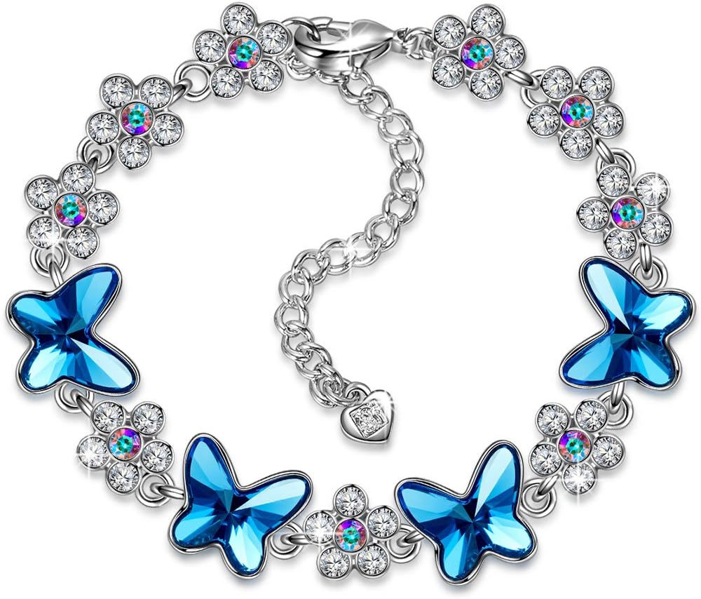 QIANSE โฅ Joy of Spring Blue Butterfly Necklace 18", Made with Swarovski Crystals - Gift Packing!