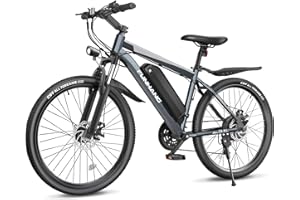 Funhang Electric Bike for Adults, 26'' 750W Peak Ebike, Up to 50 Miles 21.7MPH Electric Mountain Bike with 48V 374.4WH Removable Battery, Adjustable Stem, Fenders, Lockable Suspension Fork, 21-Speed