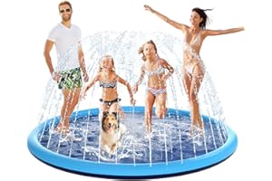 Splash Pad for Kids and Dog, TOSKIESGO 94.4"/86.6" Non-Slip Sprinkler Mat 0.5mm Thickened Durable and Foldable Large Pool Sum
