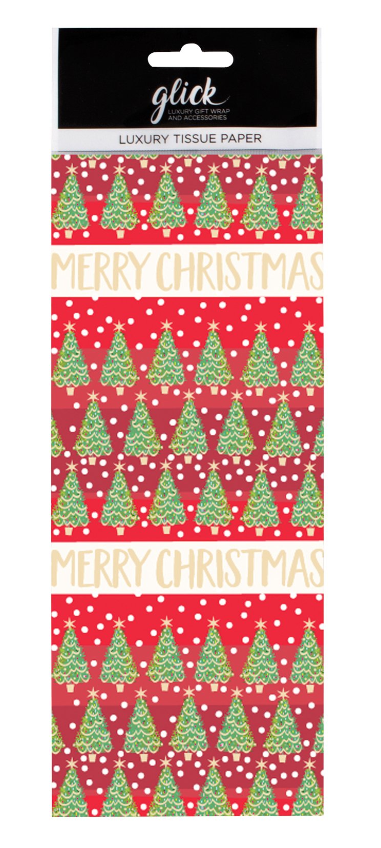 Festive Trees 'Merry Christmas' Printed Patterned Tissue Wrapping Paper by Glick 4 sheets 50 x 75cm