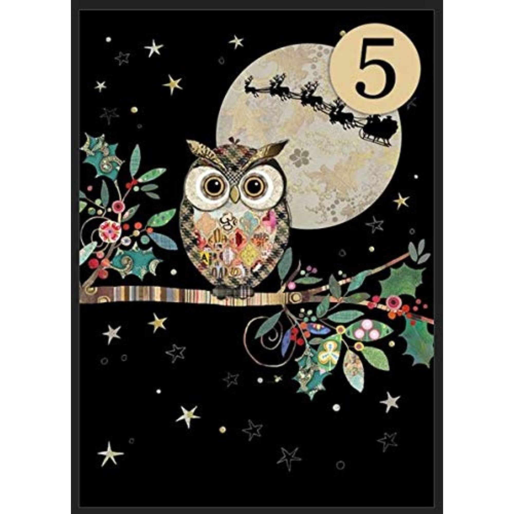 Bug Art Artistic Christmas Cards (BA-MCC049) - Christmas Owl - Pack Of 5 Cards - From The Range - Embossed With A Gold Foil Finish