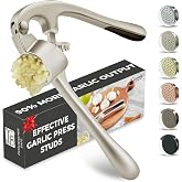 Kitessensu High Effective Garlic Press With Studs, Heavy Duty Garlic Mincer, Easy to Squeeze and Clean, Rust Proof, Ginger Cr