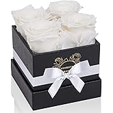UFOREVER ROSES 4-Piece Preserved Roses in a Box, Preserved Flowers, Roses Gift for Her, White