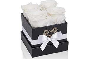UFOREVER ROSES Preserved Roses in a Box Mothers Day Valentines Day Gifts for Her, Real Roses That Last a Year and More, Eternal Roses for Her, Christmas Day, Birthday, Anniversary Day (Small, White)