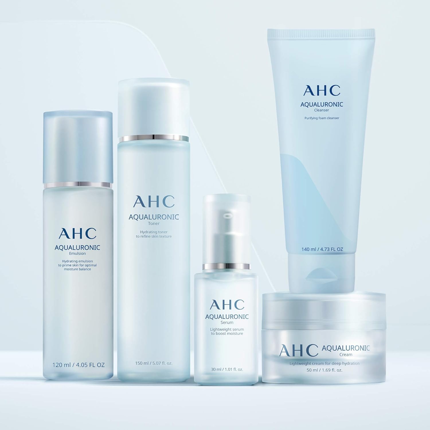 AHC with Facial Cleanser, Face Serum, and Eye Cream Regimen Pack Contains Three Korean Skincare Essentials in One Package 4.73 oz: Beauty