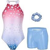 Zaclotre Gymnastics Leotards for Girls Sparkly Sleeveless Clasp Back Dance Leotard Unitards with Tumbling Shorts