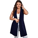 ShopWonder Women's Plus Size Sleeveless Blazer Lapel Single Button Casual Work Office Jacket Vests with Pockets