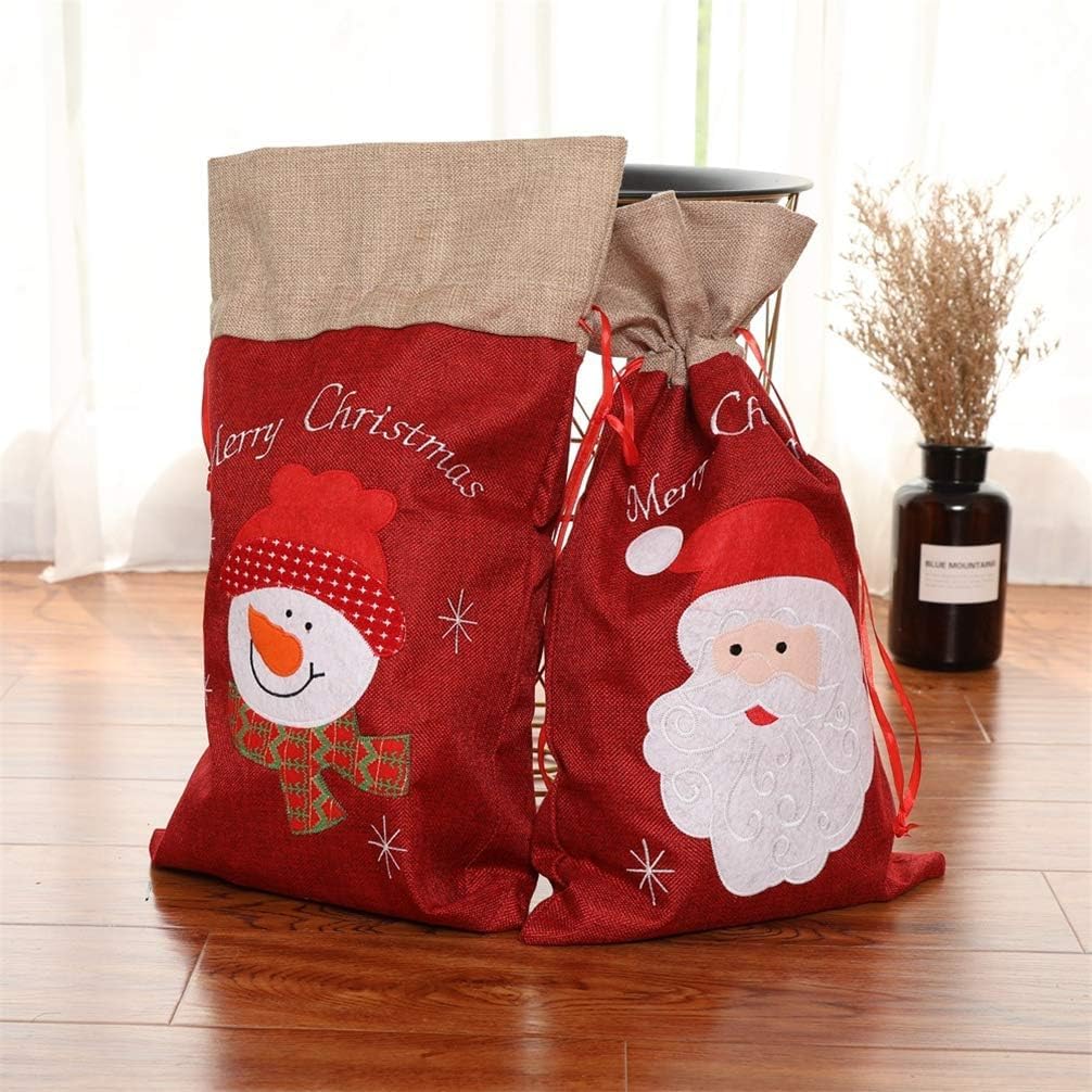 Topanke Merry Christmas Santa Sack, 2 Pack Large 55 x 32 cm Snowman/Santa Stocking Xmas Gifts Presents Bag Christmas Santa Bags (21.6 x 12.6 inch)