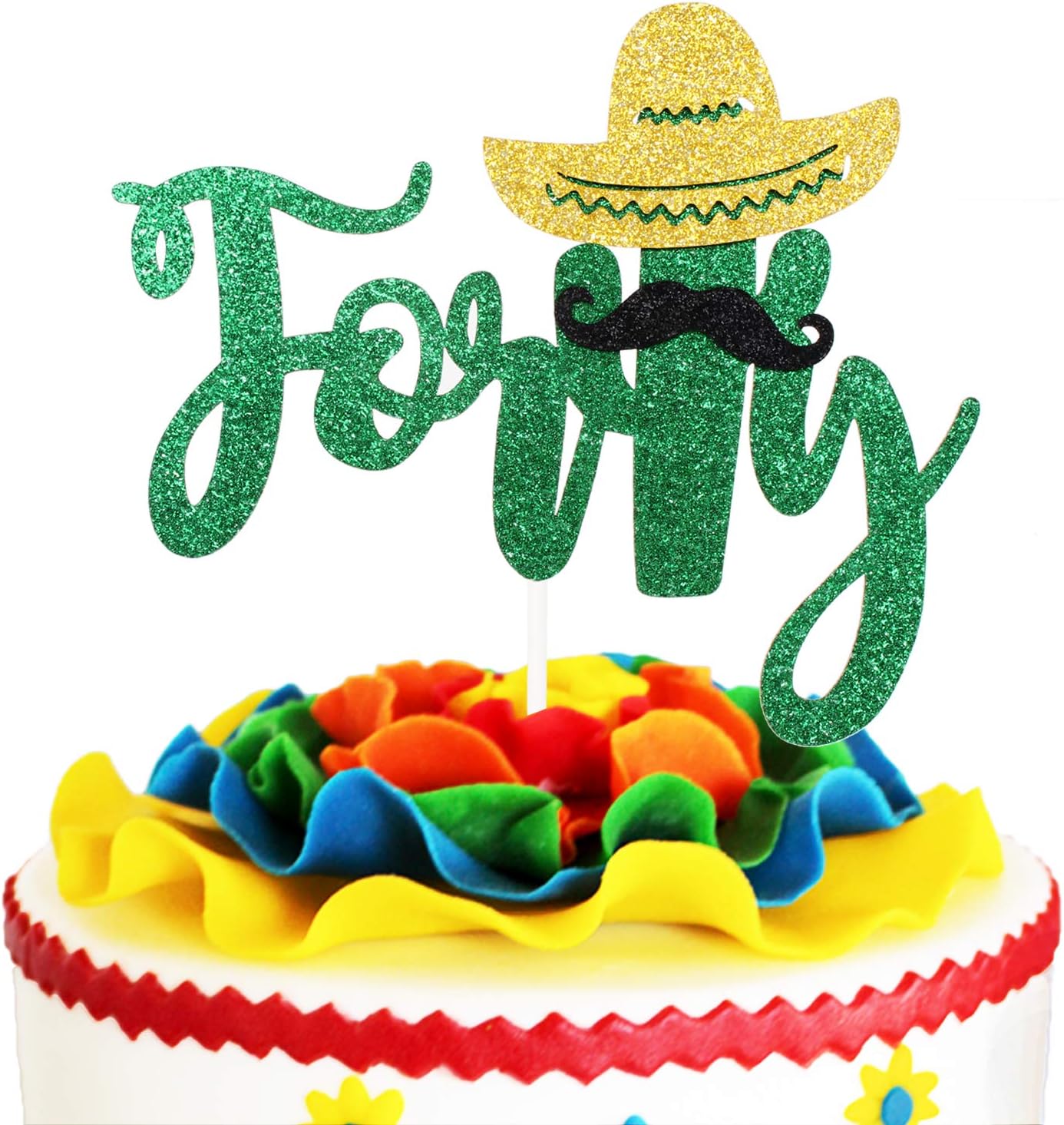 Amazon Com Fiesta 40th Birthday Cake Topper Green Glitter Sombrero Mustache Forty Days Wedding Anniversary Supplies Slaying Dirty 40 Mexican Summer Fiesta Party Decoration Grocery Gourmet Food