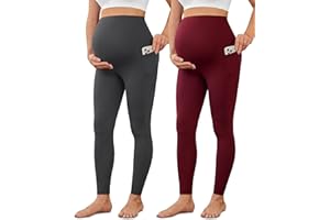 VALANDY Creamlush 2 Pack Women's Maternity Leggings with Pockets Over The Belly,Soft Comfy Active Yoga Lounge Pregnancy Pants