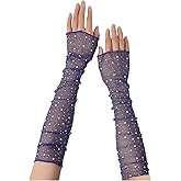 Floerns Women's Rhinestone Sparkly Fingerless Gloves Mesh Sheer Wedding Arm Gloves
