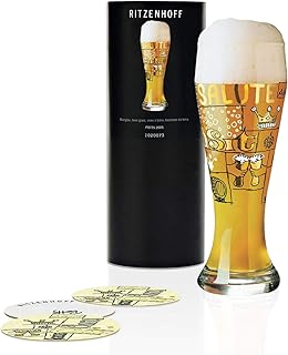 RITZENHOFF Weizen Weizenbierglas von Potts, aus Kristallglas, 500 ml, mit fünf Bierdeckeln