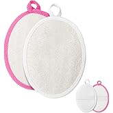2Pcs Exfoliating Loofah Sponge, Natural Loofah Body Scrubber Exfoliating Shower Washcloth for Women & Men Shower, Large Size for Body, White Pink (2 Pack)