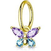 Agrewd Clicker Belly Button Rings 14G Gold Plated Colorful Butterfly Belly Navel Rings for Women Stainless Steel Navel Piercing Jewelry 8/10MM