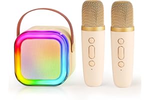 IROO Kids Karaoke Machine,Karaoke Toys with Colorful Lights for 3-16 Years Old Girls Gifts, Mini Karaoke Machine for Girls Boys Age 4-12 Birthday Gift(Off White)