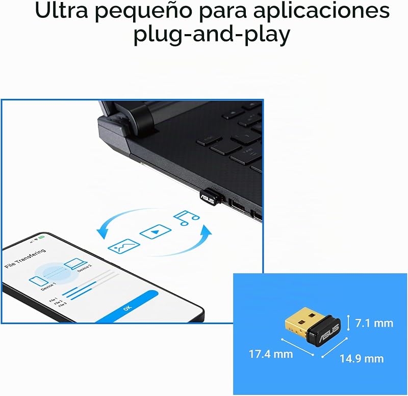 USB-BT540 - Adaptador Bluetooth 5.4, hasta 7 Dispositivos, Ultracompacto, EDR y BLE, LE Audio, Compatible con Windows 11/10/8.1 y Linux para Ordenadores de sobremesa y portátiles