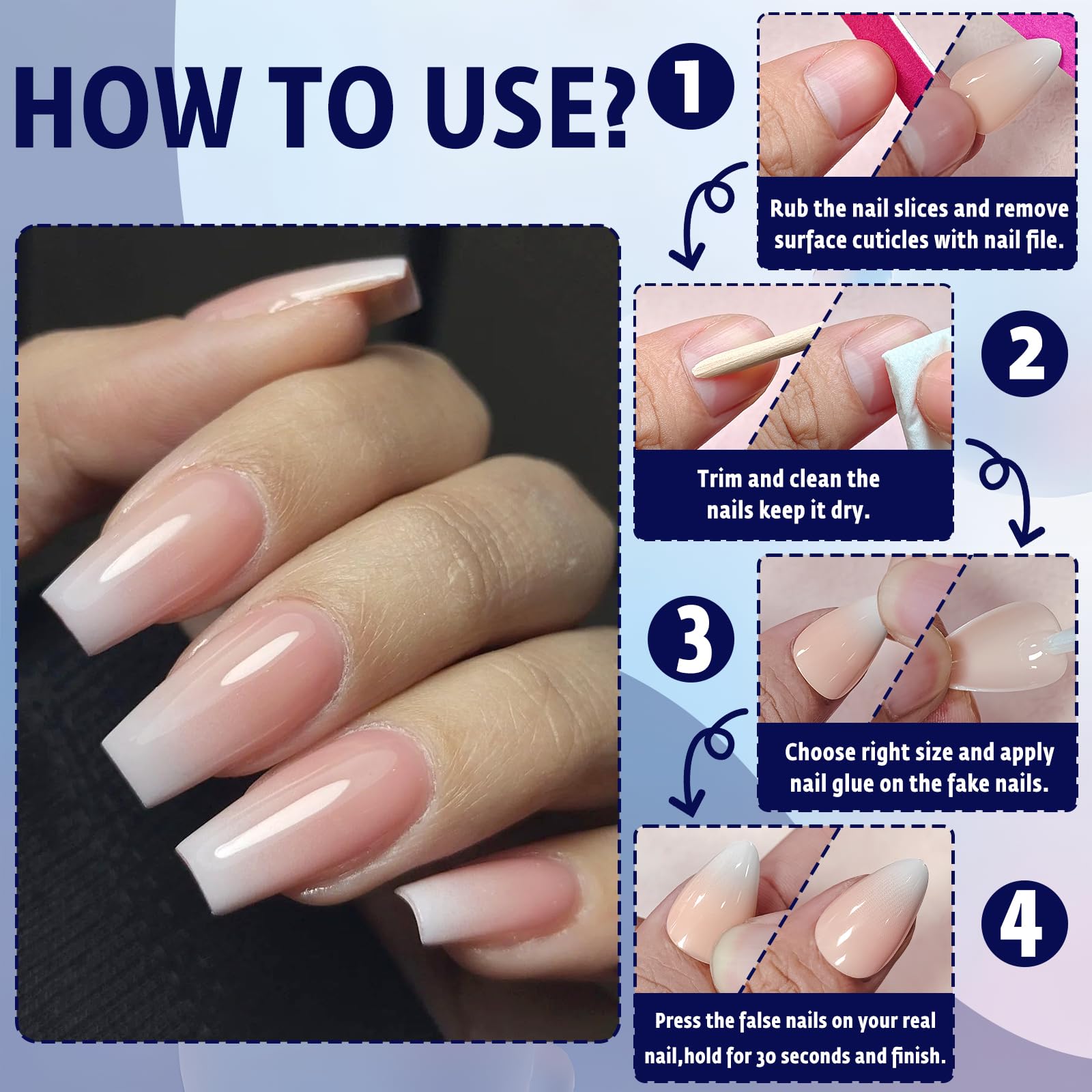 Bellelfin 240Pcs Ombre Coffin Nails, Full Cover Acrylic Gradient False Nails with Tabs, Nude, Artificial Stick Ons for Women Girls - Image 6