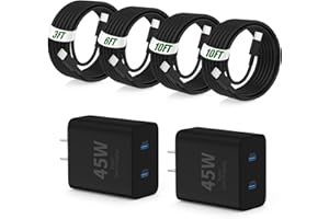 45W Super Fast Samsung Charger USB C,45W Dual Port USB C Fast Charging Block with 10/10/6/3FT Long C to C Cable for Samsung G