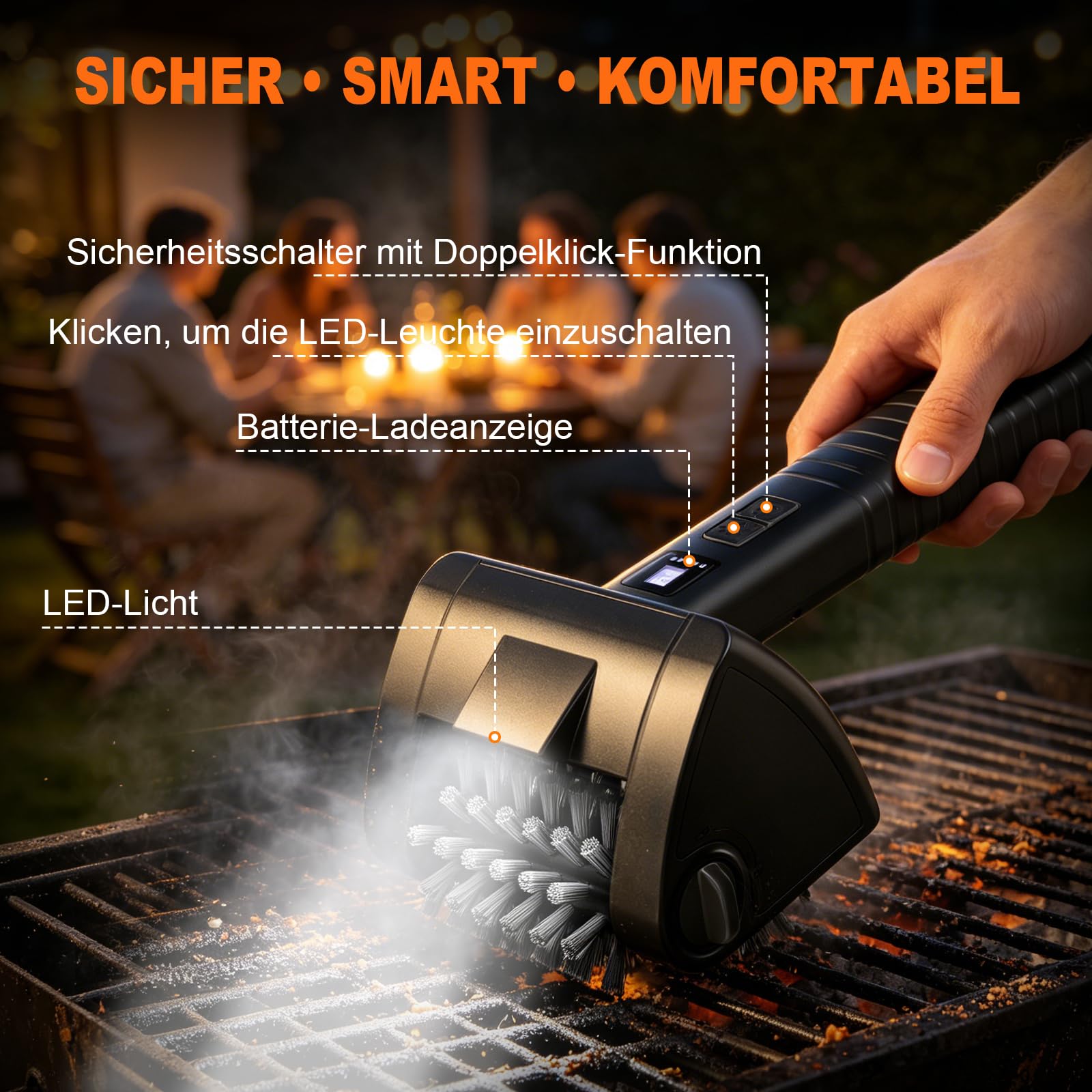 Elektrische Grillbürste Kabellos 4000mAh Akku 304 Edelstahl für Grillrost