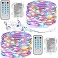 Dreamworth 2 Pack 12 Modes Sound Activated Music String Lights, Battery Operated 33Ft 100 LED Silver Wire Fairy Lights with Remote Timer for Bedroom Wedding Party Festival(Multicolor)