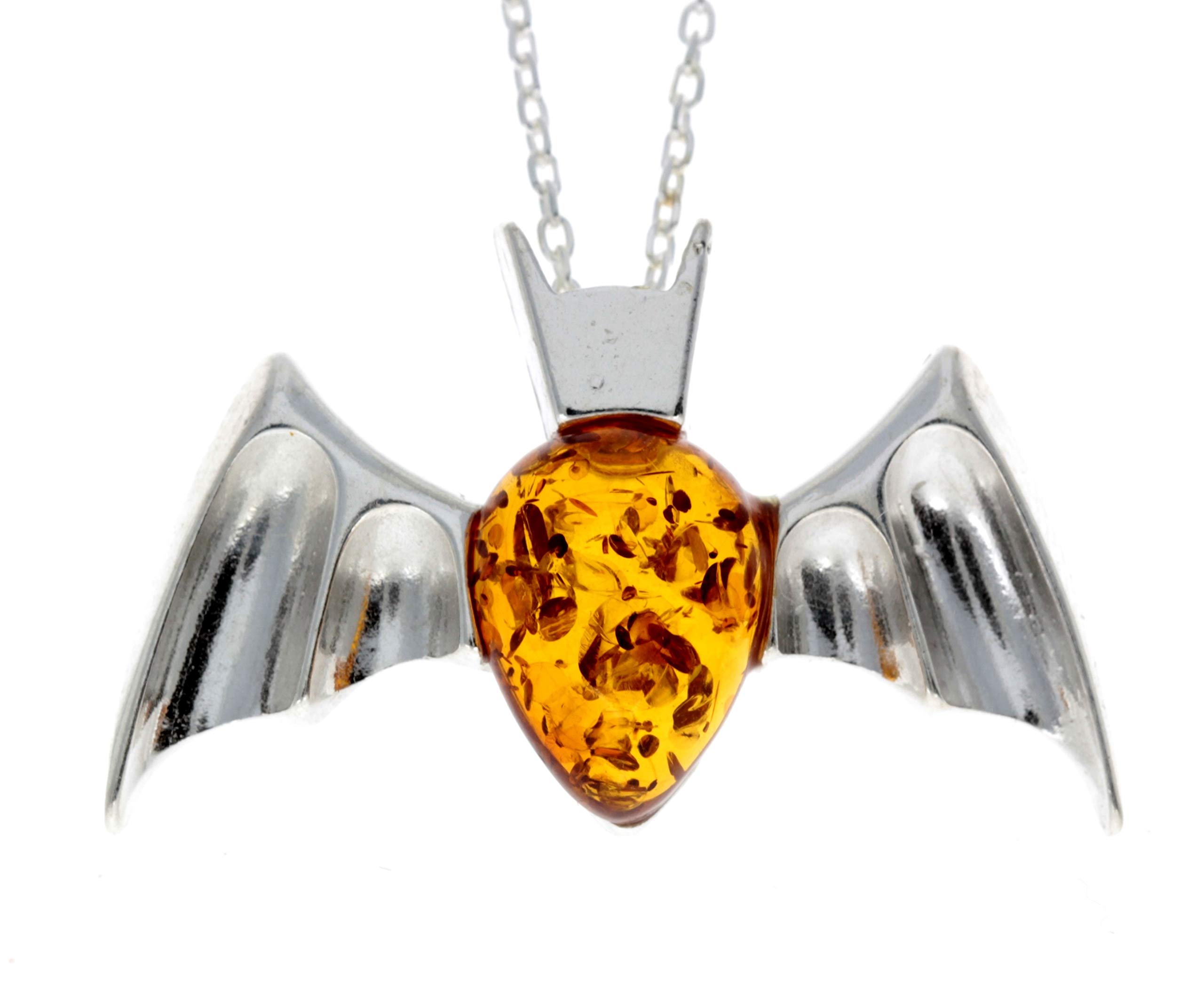 Genuine Cognac Baltic Amber & Sterling Silver Bat Pendant without Chain - 692