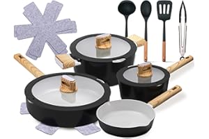 NutriChef 14-Piece Non-Stick Ceramic Cookware Set - Induction Safe Pots and Pans with Glass Lids, Cool-Touch Handles, Even He