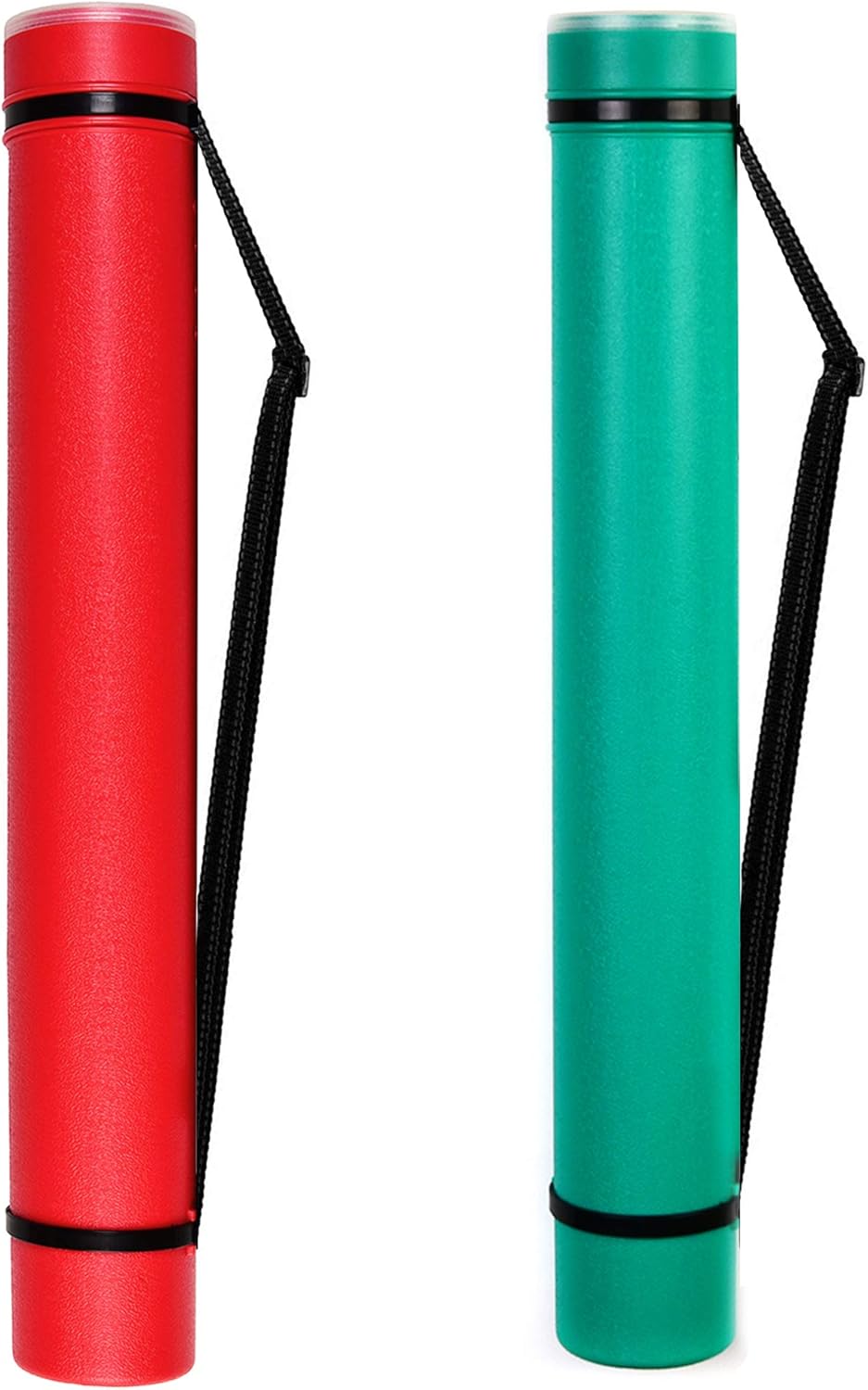 2-Pack Extendable Poster Tubes Expand from 24.5&rdquo; to 40&rdquo; with Shoulder Strap | Carry Documents, Blueprints, Drawings and Art | Red and Green Portable Durable Round Storage Cases with Lids and Labels