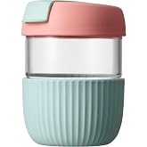 KKF Rainbow Glass Coffee Tumbler, 12oz Glass Travel Mug, Blush Crush | Leakproof, Thick‑Walled Glass, Silicone Sleeve, Dishwasher Safe, Heat-Resistant, Anti-Slip, Wide-Mouth Opening