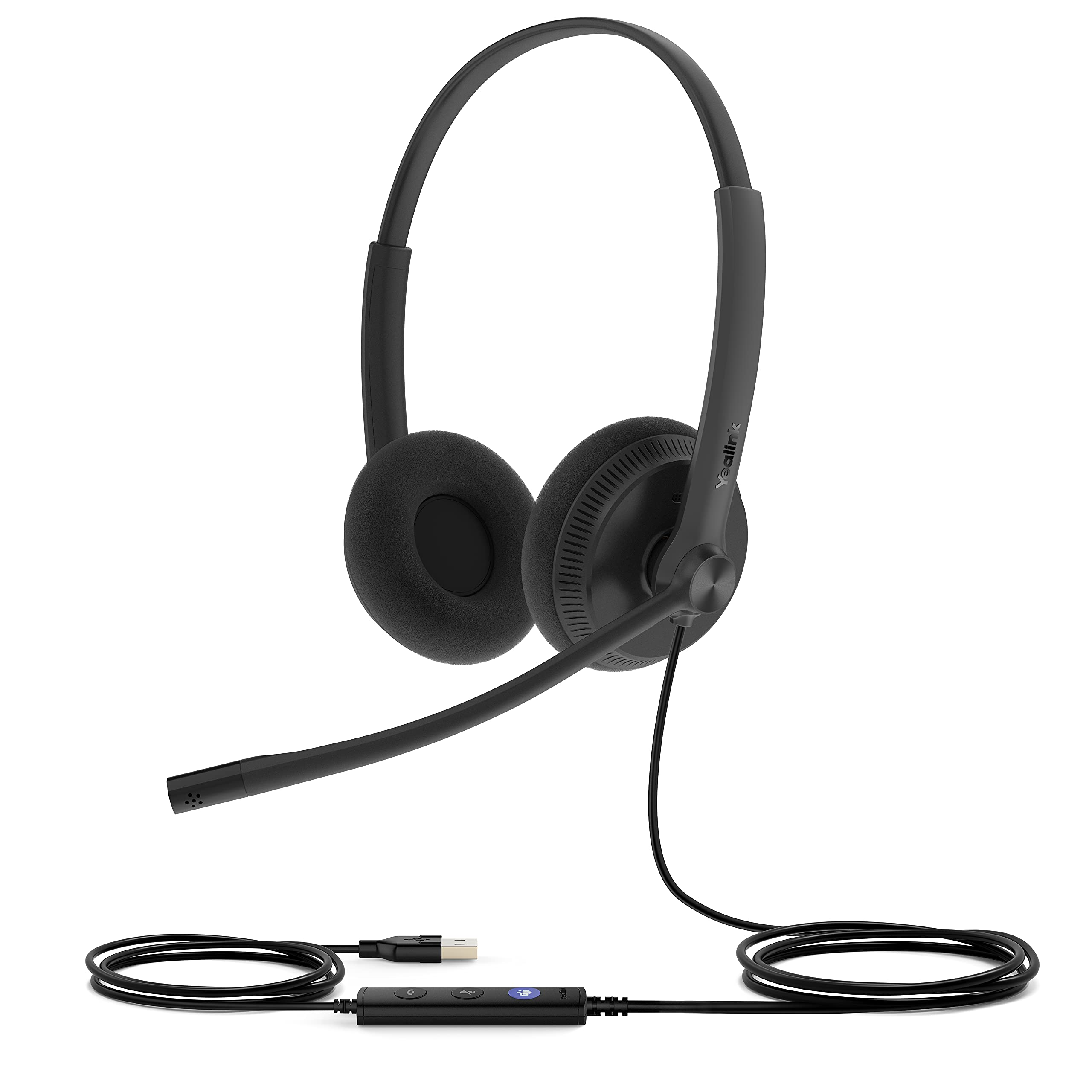 Yealink UH34 Lite Professional USB-A, Plug & Play Binaural Corded Headset with Noise Cancelling Microphone, In-line Controller and Soft Foam Ear Cushions (Optimised for Microsoft Teams) – Black