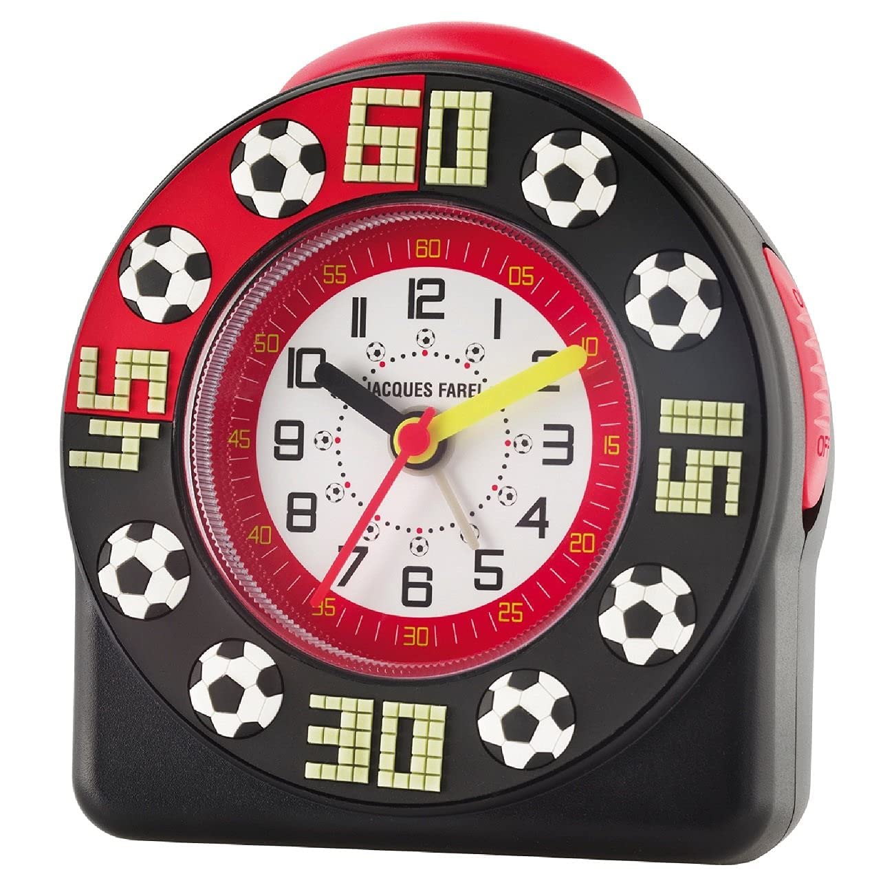 JACQUES FAREL ACW 31 Boys’ Analogue Quartz 3D Football Alarm Clock in Black and Red, Silent Movement, Snooze Function