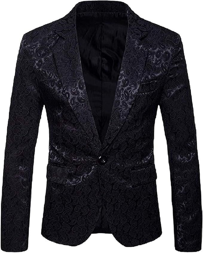 Mens Loose Satin Vingtage Stage Paisley Blazer Clothing Sports Coat