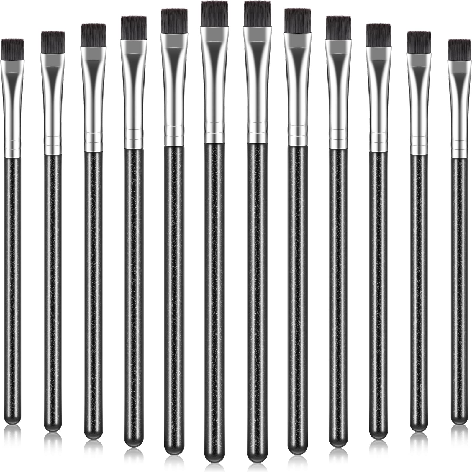Photo 1 of 12 Pieces Flat Eyeliner Eyebrow Concealer Brush Flat Definer Eyebrow Brush Firm Stiff Thin Synthetic Bristle Concealer Eyeliner Applicator with Gel Powder Cream Cake Makeup