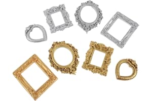 JECOMPRIS 8-pack Vintage Mini Picture Frames: Resin Heart, Round, Frames - Antique Style Jewelry Photo Props