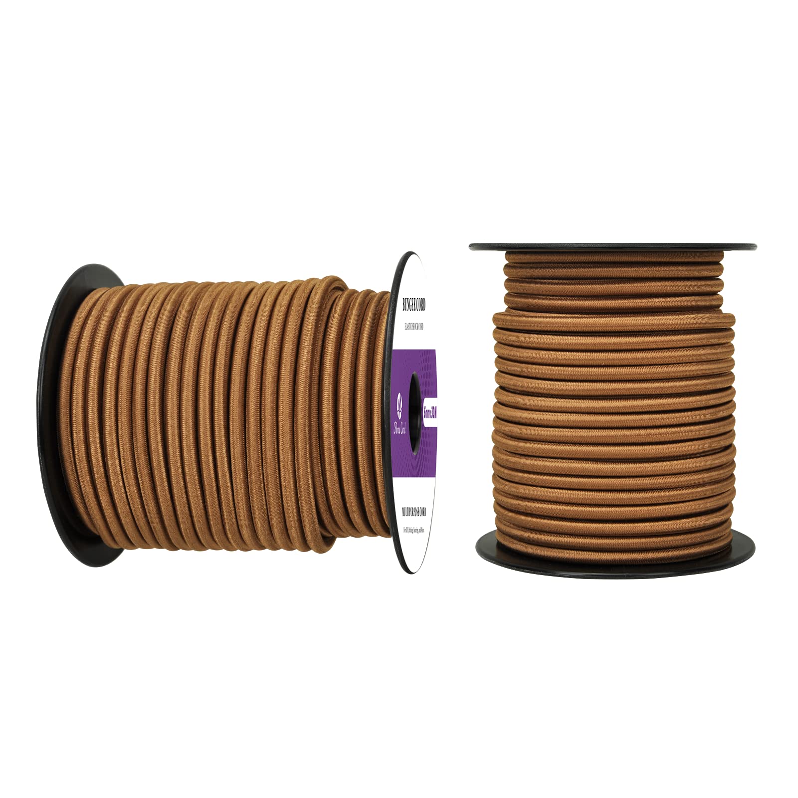 Abma Cord Bungee Cord 6mm 30M Elastic Shock Cord 100% Stretch Elastic Bungee Rope for Tarpaulin, Trailer, Backpack, Tent Pole, Kayak - Brown