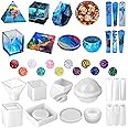 Silicone Resin Molds Kit 26PCS, Epoxy Molds, Large Casting with 12 Glitter Sequins for UV Casting, Including Sphere, Cube, Pyramid, Square, Coaster, Stone & Pendants