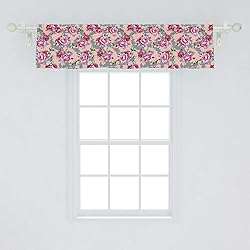 Ambesonne Peony Window Valance, Repetitive Vibrant