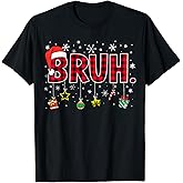 Bruh Funny Christmas Red Plaid Teens Boys Kids Xmas Pajamas T-Shirt