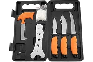 NEW VIEW Deer Processing Hunting Knife Set, 8 PCS Game Field Dressing Kit Gift for Men, Includes Skinning Boning Knives, Gut 