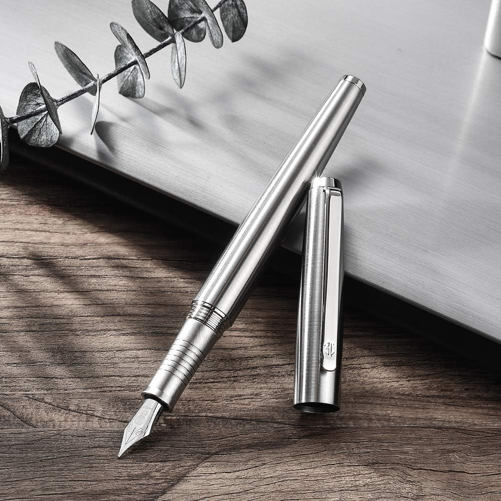 HongDian Stainless Steel Fountain Pen Iridium Fine Point with Converter and Metal Pen Box, Fine Nib - Image 4