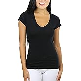 ToBeInStyle Women's Basic Short Sleeve Wide Band V-Neck Tee