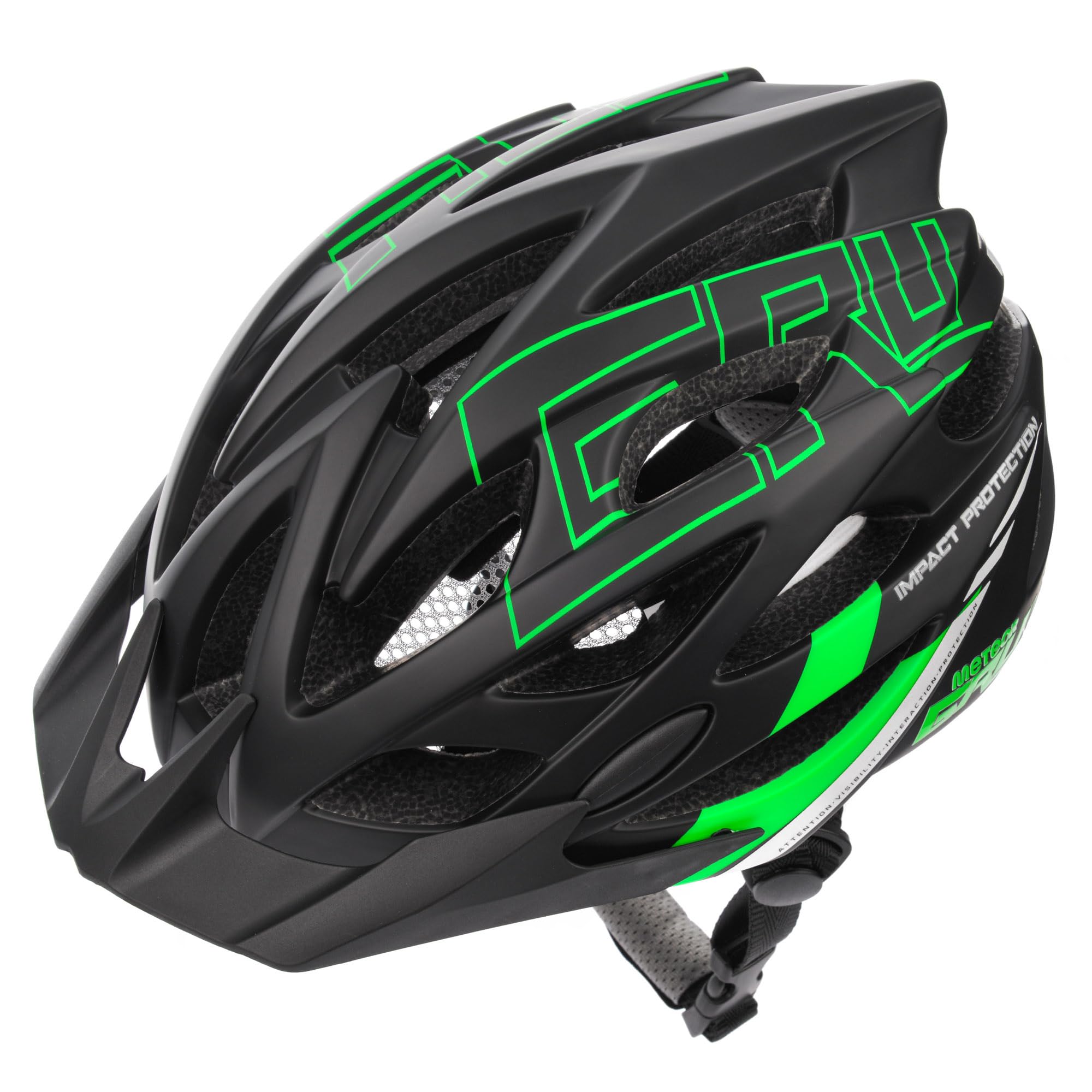 Meteor GRUVER Cycle Helmet – Lightweight Adjustable Helmet for Men, Women, Kids – MTB, Bike, Skateboard, Scooter & Hoverboard – Detachable Visor - S (52-56 cm, 20.4-22 inch) - Black/Green