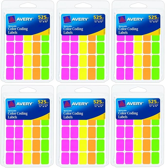 Avery Colored Labels, 525 per Pack, Rectangular, Assorted