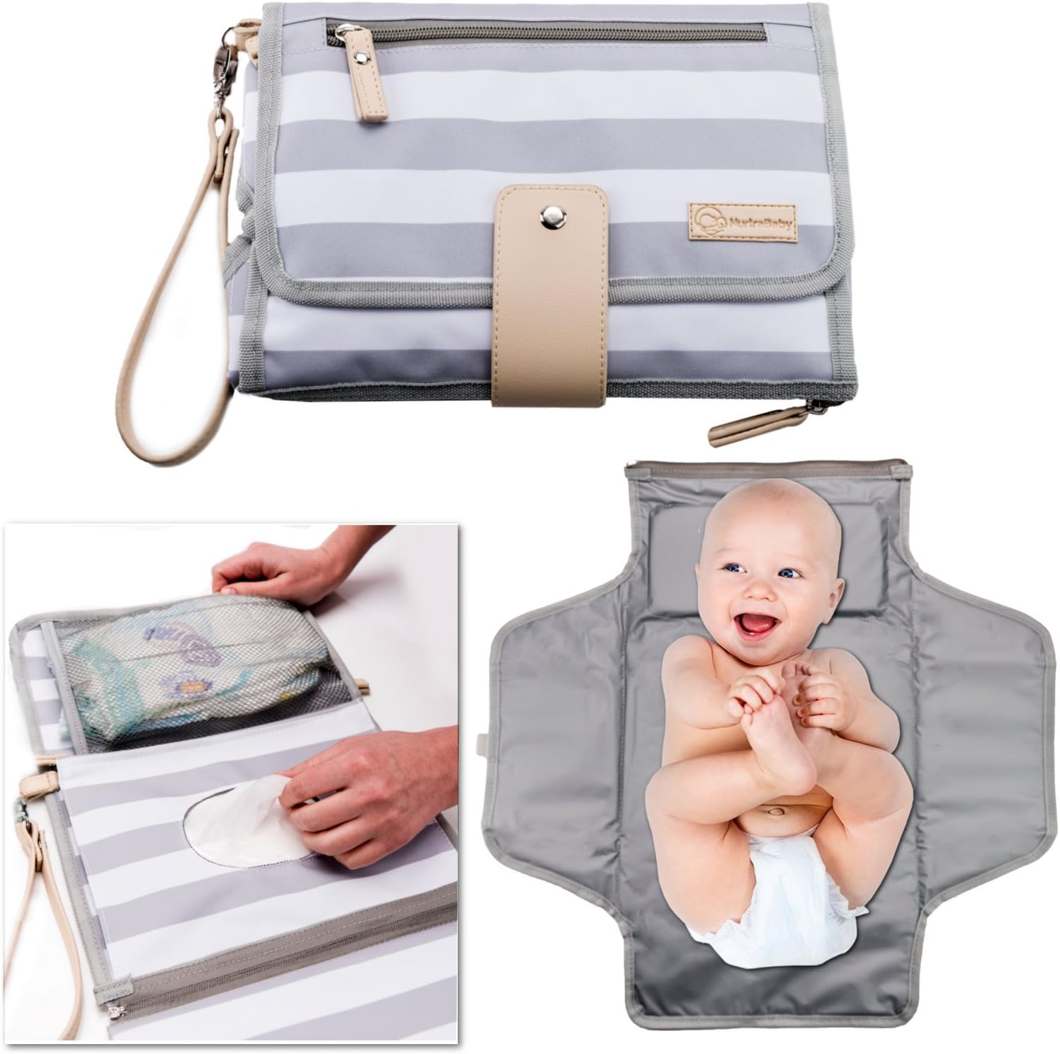 Portable Changing Pad Baby Diaper Station | Newborn Clutch Bag Travel Kit | BPA Free Waterproof Foldable Mat | Wipes Pocket | Infant Registry Shower Gift