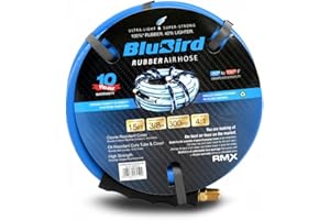 BLUBIRD BB3815 3/8" x 15' Rubber Air Hose, 100% Rubber, Lightest, Strongest, Most Flexible, 300 PSI, 50F to 190F Degrees, Ozone Resistant, High Strength Polyester Braided