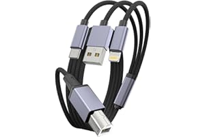 WORLDBOYU Printer USB Cable, USB A, C and Lightning to USB-B 2.0 for MacBook Pro, USB C Cable, Nylon Braided for Yamaha, Casio Digital Piano, MIDI Controller, Printers - 3.3FT